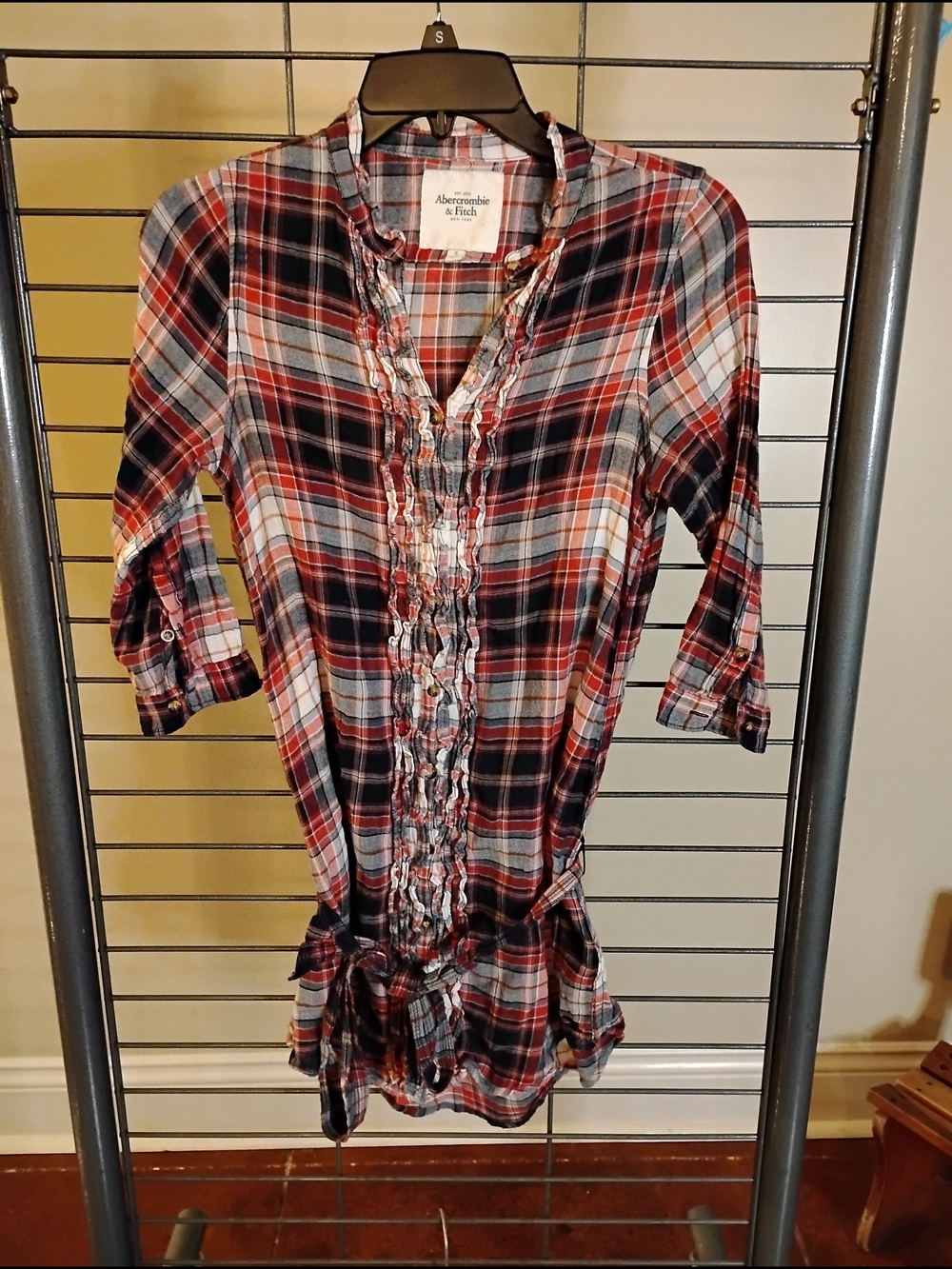 Abercrombie & Fitch‎ Red Plaid Ruffle Tunic
